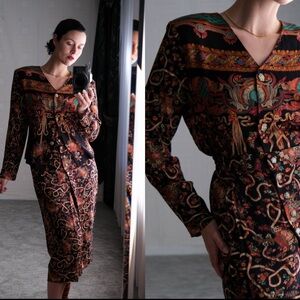 90s vintage A.K.F. New York prairie floral print cropped jacket and skirt set